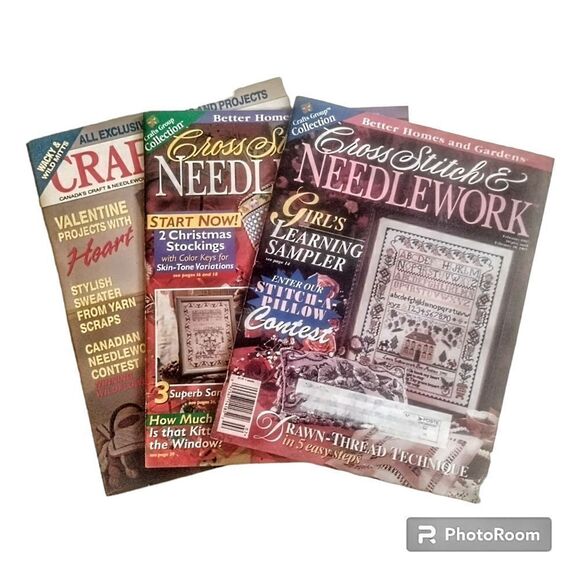 3 Vintage Canadian Craft Magazines Cross Stitch & Needlework 97 Crafts Plus 91 - Picture 1 of 4